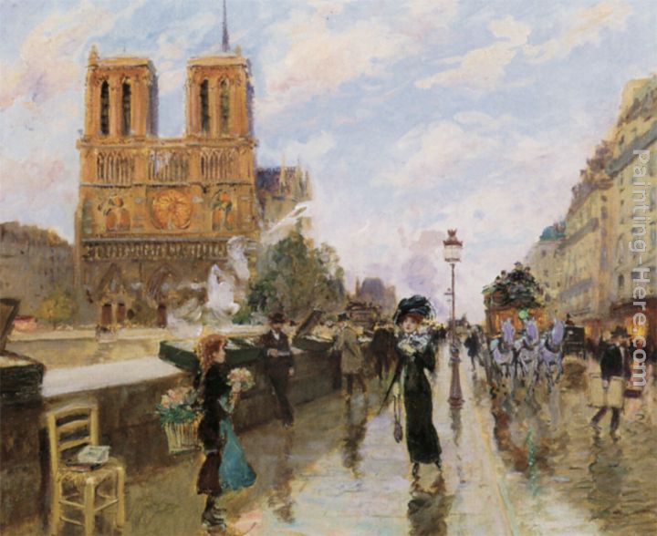 Les quais pres de Notre Dame painting - Georges Stein Les quais pres de Notre Dame art painting